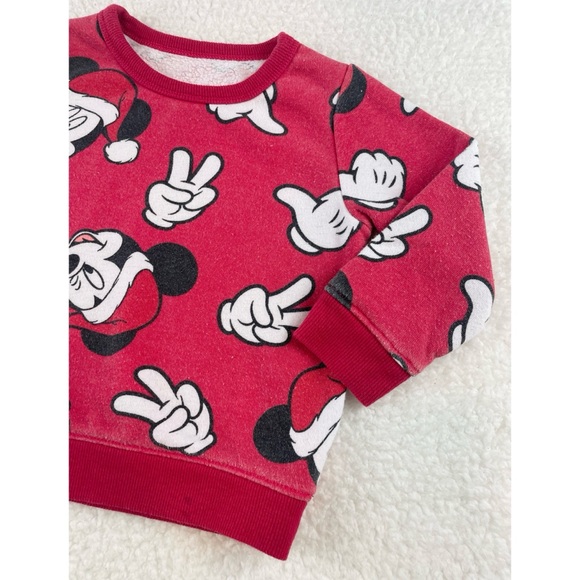 DISNEY • Red/White Mickey Mouse Christmas Holiday Crewneck Sweatshirt - Picture 4 of 10